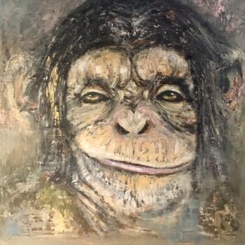 Schilderij getiteld "Thinking monkey ori…" door Raissa Kagan, Origineel Kunstwerk, Olie