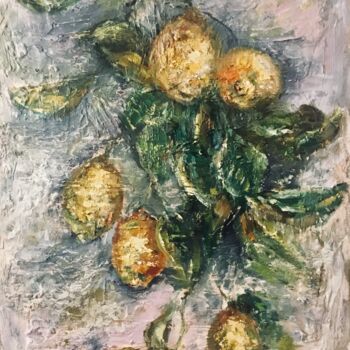 Painting titled "Branch of lemons" by Raissa Kagan, Original Artwork, Oil