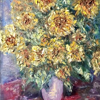 Peinture intitulée "Sunflowers in a vase" par Raissa Kagan, Œuvre d'art originale, Huile