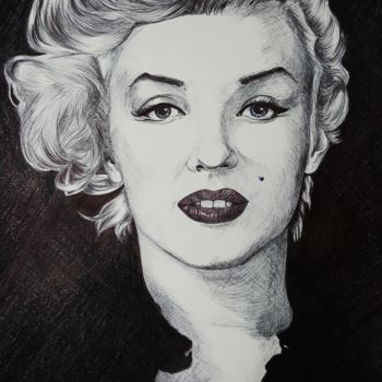 Drawing titled "The 50's beauty" by Raissa Levati Pelegrim, Original Artwork, Ballpoint pen Mounted on Other rigid panel