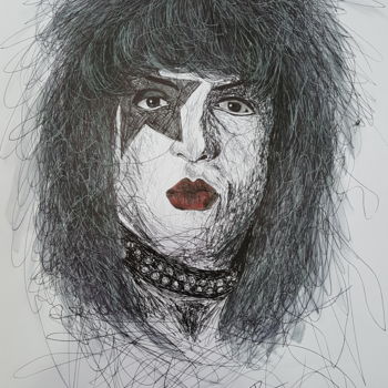 Drawing titled "Paul Stanley" by Raissa Levati Pelegrim, Original Artwork, Ballpoint pen