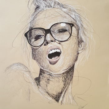 Drawing titled "Nice Girl" by Raissa Levati Pelegrim, Original Artwork, Gel pen