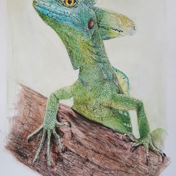 Рисунок под названием "Lizard Lover" - Raissa Levati Pelegrim, Подлинное произведение искусства, Шариковая ручка
