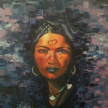 Painting titled "Femme touareg" by Raja Seghir, Original Artwork, Oil