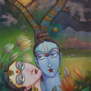 Painting titled "Krishna" by Raja, Original Artwork