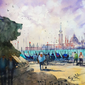 Pintura intitulada "Venice in the after…" por Rajan Dey, Obras de arte originais, Aquarela