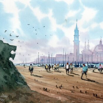 Painting titled "Venice again" by Rajan Dey, Original Artwork, Watercolor