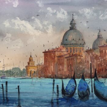 Pintura intitulada "Venice on a cloudy…" por Rajan Dey, Obras de arte originais, Aquarela