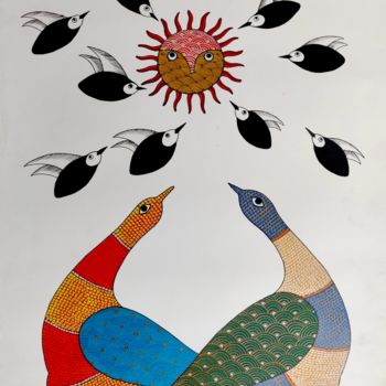 Malerei mit dem Titel "Gond Painting1" von Rajendra Kumar Shyam, Original-Kunstwerk, Acryl