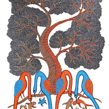 Painting titled "Tree Of Life2" by Rajendra Kumar Shyam, Original Artwork, Acrylic