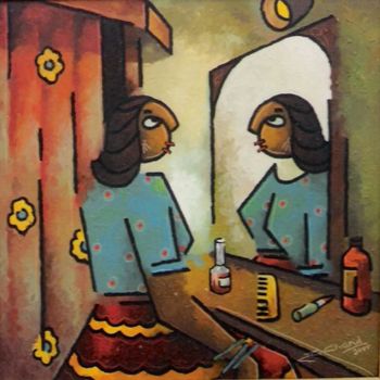Painting titled "Nubile and Mirror" by Rajesh Chand, Original Artwork