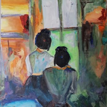 Painting titled "outside the window" by Rajha Bouguerra, Original Artwork, Acrylic