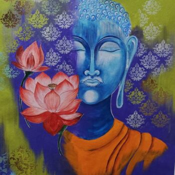 Malerei mit dem Titel "Lord Budha Artwork" von Raju Ganta, Original-Kunstwerk, Acryl