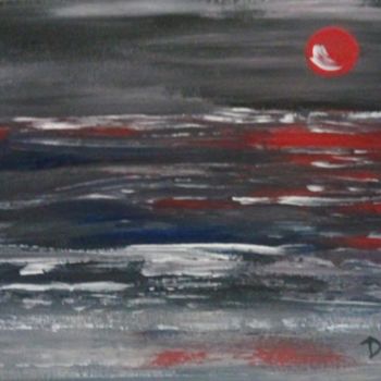 Painting titled "RED MOON" by Daniela Politi, Original Artwork, Acrylic Mounted on Other rigid panel