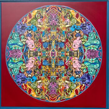 Painting titled "Neptun Mandala" by Ralf Abati, Original Artwork, Acrylic Mounted on Wood Stretcher frame