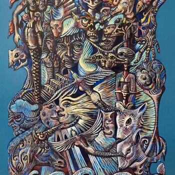 Картина под названием "Tag und Nacht" - Ralf Abati, Подлинное произведение искусства, Акрил Установлен на Деревянная рама дл…