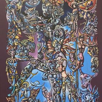 Painting titled "Giraffenkuss" by Ralf Abati, Original Artwork, Acrylic Mounted on Wood Stretcher frame