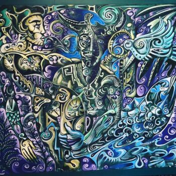 Картина под названием "Minotaurus" - Ralf Abati, Подлинное произведение искусства, Акрил Установлен на Деревянная рама для н…