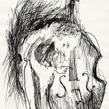 Desenho intitulada "Bassist" por Justyna Ralicka, Obras de arte originais, Tinta