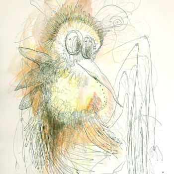 Desenho intitulada "Bird / Ptachu" por Justyna Ralicka, Obras de arte originais, Tinta