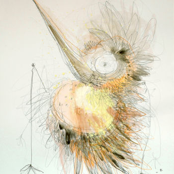 「Bird / Ptachu」というタイトルの描画 Justyna Ralickaによって, オリジナルのアートワーク, インク