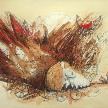 Рисунок под названием "Fish Town cont. I /…" - Justyna Ralicka, Подлинное произведение искусства, Чернила