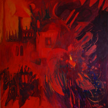 Malarstwo zatytułowany „Red House / Czerwon…” autorstwa Justyna Ralicka, Oryginalna praca, Olej