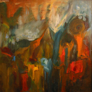 Painting titled "Fogs Town / Miasto…" by Justyna Ralicka, Original Artwork, Oil