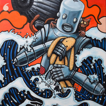 Картина под названием "Robot and Water" - Ralph Hackeland, Подлинное произведение искусства, Акрил