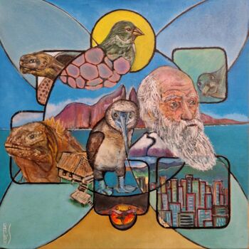 Peinture intitulée "Galapagos ou La sél…" par Ralph Spegelaere, Œuvre d'art originale, Huile