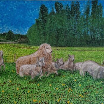 Painting titled "Les moutons d'Émile" by Ralph Spegelaere, Original Artwork, Oil