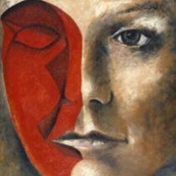 Painting titled "Red Mask" by Ralph Papa, Original Artwork, Oil