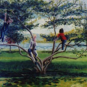 Painting titled "Three in a Tree" by Ralph Papa, Original Artwork