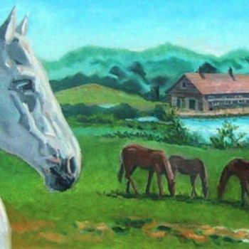 Malarstwo zatytułowany „Horses at Montauk” autorstwa Ralph Papa, Oryginalna praca