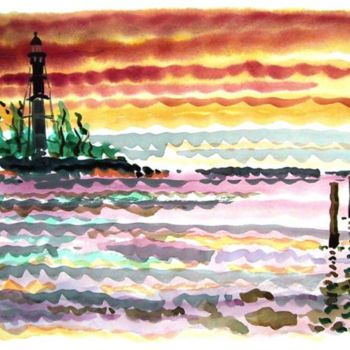Pintura titulada "Sunrise at Lighthou…" por Ralph Papa, Obra de arte original, Oleo