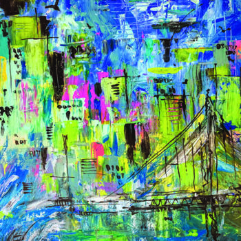 Painting titled "Cityscape" by Raluca Nedelcu, Original Artwork, Acrylic
