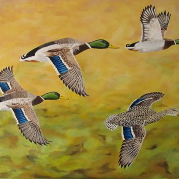 Painting titled "Ducks" by Caetano Ramalho, Original Artwork, Oil