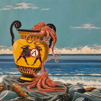 Painting titled "Octopus fight" by Caetano Ramalho, Original Artwork, Oil