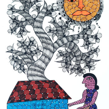 Pintura titulada "Gond Painting33" por Ramesh Shyam, Obra de arte original, Acrílico