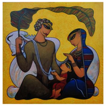 Painting titled "Family -36" by Ramesh Gujar, Original Artwork, Acrylic Mounted on Wood Stretcher frame