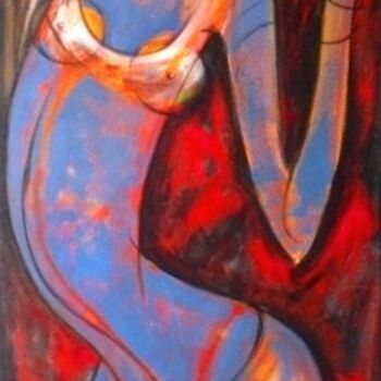 Painting titled "girl with lotes." by Ramesh Gujar, Original Artwork, Oil
