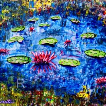 Painting titled "Water Lilies in wil…" by Rami Benatar, Original Artwork, Oil