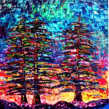 Painting titled "Sunset in the Woods…" by Rami Benatar, Original Artwork, Oil
