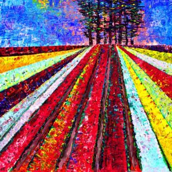 Painting titled "Flowers Fields Hori…" by Rami Benatar, Original Artwork, Oil