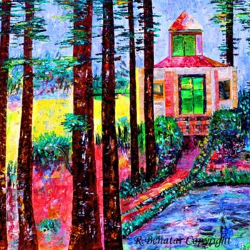 Painting titled "House in the woods 1" by Rami Benatar, Original Artwork, Oil