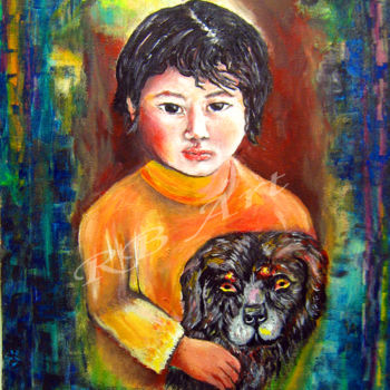 Painting titled "Boy and his Dog" by Rami Benatar, Original Artwork, Oil