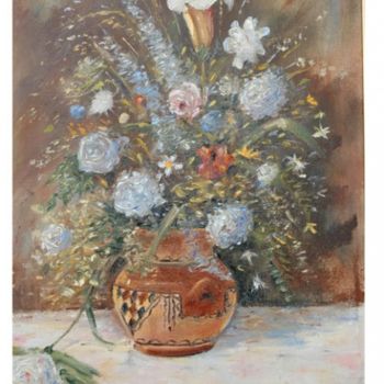 Painting titled "Pot de fleurs" by Mourad Rami, Original Artwork, Oil