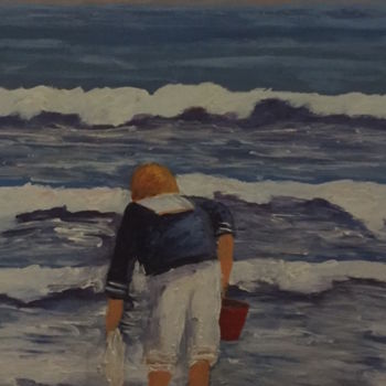 Pintura titulada "Niños en la playa" por Ramón (R. Marín), Obra de arte original