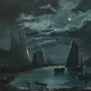 Pintura titulada "Caleta de noche" por Ramón (R. Marín), Obra de arte original