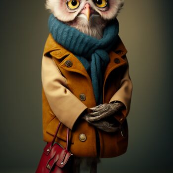 Digitale Kunst getiteld "Sherlock, the Owl" door Ramona Gliga, Origineel Kunstwerk, AI gegenereerde afbeelding
